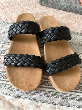 Cliffs by WHITE MOUNTAIN Black Braided Double-Strap Slide Sandals
